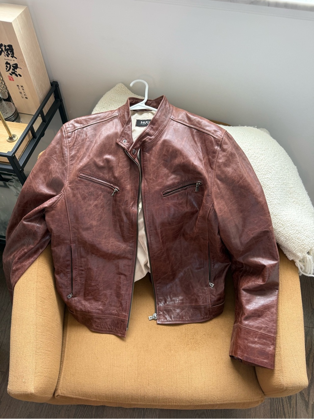 Vintage Men’s Hugo Boss Brown Leather Jacket